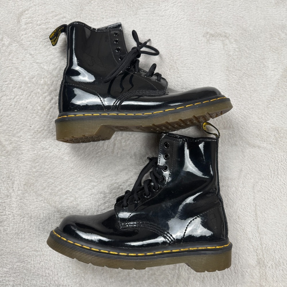 Dr Martens 1460 Ankle Boots Womens Size 5 Black Preowned Patent Leather Lace Up - Picture 3 of 8